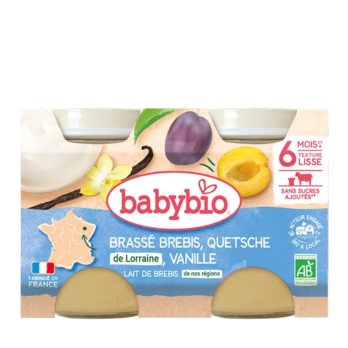 BABYBIO Brassé z ovčieho mlieka mirabelky vanilka 2x130 g
