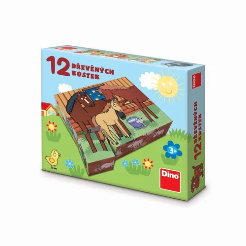 Dino DOMÁCE ZVIERATÁ 12 Drevené licenčné kocky