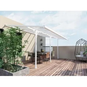 Vente-unique Carport pergola adossé en aluminium 15,1 m² blanc ALVARO
