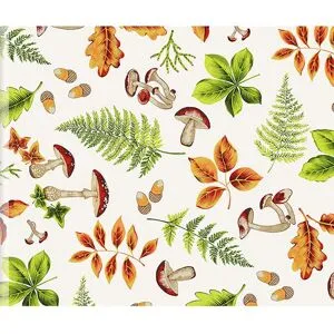 Motiv-Stoff Leinenoptik "Herbstblätter und Pilze"
