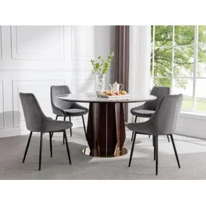 Vente-unique Lot de 6 chaises - Velours et métal noir - Anthracite - MASURIE