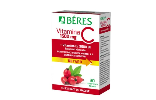 Beres Vitamina C 1500 mg RETARD + Vitamina D3 3000 UI, 30 comprimate
