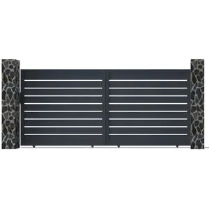 Vente-unique Portail coulissant aluminium semi ajouré L416 x H183 cm anthracite - PRIMO