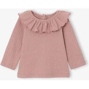 VERTBAUDET Camisola de mangas compridas, em malha fantasia ajurada, para recém-nascido rosa-blush