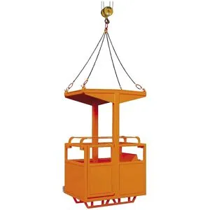 Eichinger Cesto de trabalho para grua, 1 ou 4 olhais para gruas, com rodas-guia, 4 olhais para gruas, laranja RAL 2004