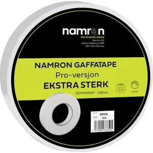 Namron gaffatape 30mmx50m hvit Pro - 88103