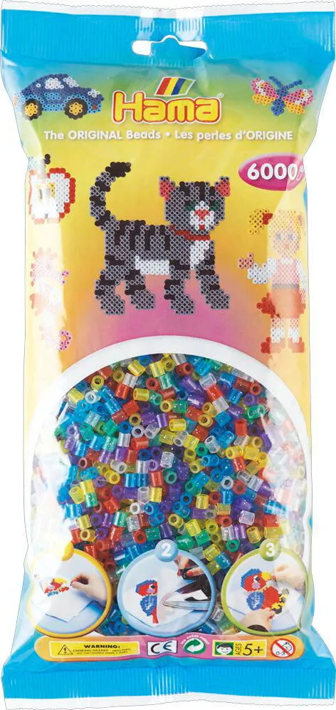 Hama Zažehľovacie korálky MIDI - mix priehľadných farieb s glitrom 6.000 ks