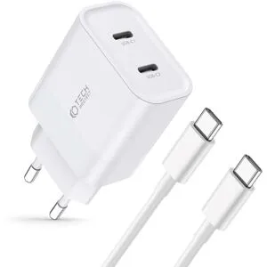 Tech-Protect 20W Vægoplader m. 2 x USB-C & USB-C Kabel - Hvid