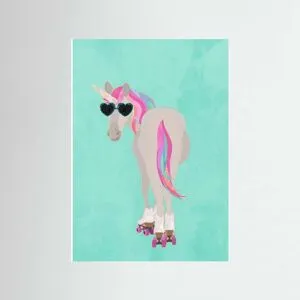 Printumo Unicorn Roolerskating Teal By Sarah Manovski, Kunstprint På Fine Art-Papir