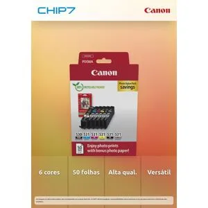 Canon PGI-530/CLI-531 PGBK/C/M/Y/BK/GY PHOTO VALUE - 4x6 Phot Paper(PP-201 50sheets) + Cyan, Magenta, Yellow, Gray & Pigment and Photo Black ink tanks