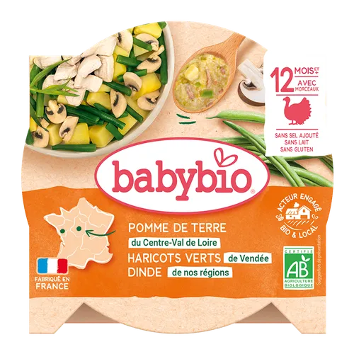 BABYBIO Menu zemiaky a fazuľky s morčacími plátkami (230 g)