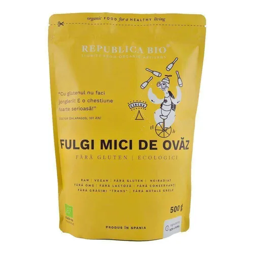 Fulgi mici de ovaz fara gluten eco, 500g, Republica Bio