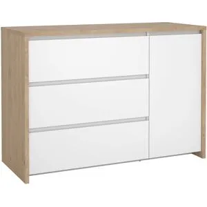 Aparador Alvelos Com 1 Porta E 3 Gavetas - Carvalho - Medidas: 118,6 x 48,1 x 83,8 cm - Cor: Carvalho/branco Brilho - Homycasa