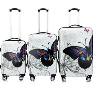 Deuba® Hartschalenkoffer-Set Butterfly 3-tlg Polycarbonat