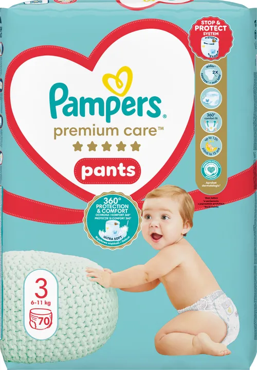 Pampers Premium Care plienkové nohavičky veľkosť 3, 70 ks, 6kg-11kg