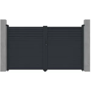Vente-unique Portail battant aluminium persienné L305 x H181 cm anthracite - VIAZO