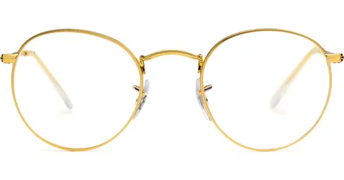 Ray-Ban Round Metal RB3447 9196BL - blaufilter Brillen [Computerbrillen], rund, unisex, gold