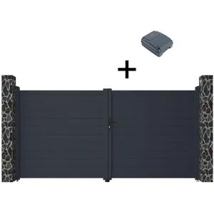 Vente-unique Portail électrique battant aluminium plein L355 x H181 cm anthracite - NAZARIO