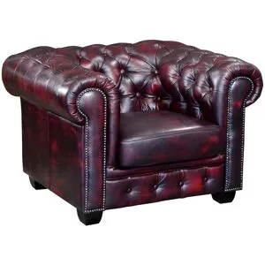 Vente-unique Fauteuil chesterfield BRENTON 100% cuir de buffle - Bordeaux