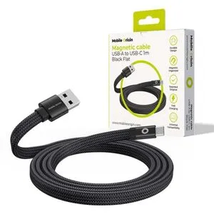 Mobile Origin Fladt Magnetisk USB-A til USB-C Kabel - 1m - Sort