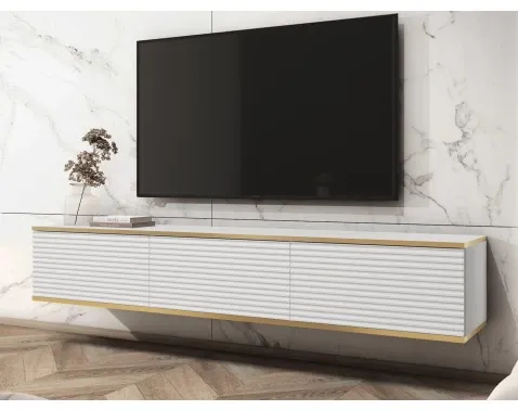 Závěsná TV skříňka Orfeo, 175 cm, bílá struktura/zlatá