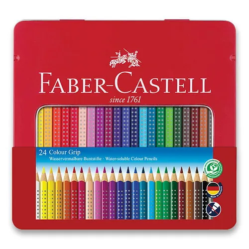 FABER-CASTELL Pastelky Grip 2001, 24 farieb, plechová krabička