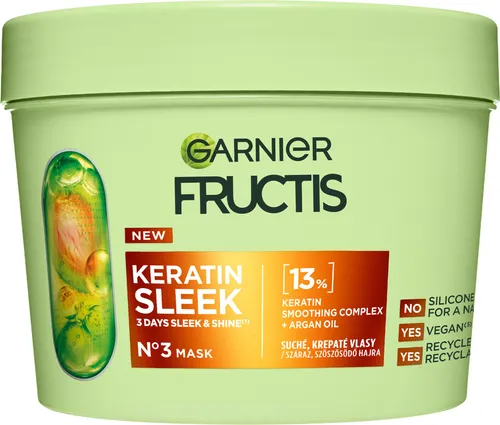 Garnier Fructis Keratin Sleek maska na suché a krepovité vlasy