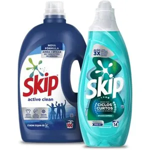 Pack Detergente Líquido Skip Active Clean 100d + Skip Ciclos Curtos Eficácia 54d