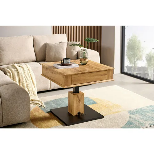 Carryhome KONFERENČNÝ STOLÍK, čierna, farba duba, kov, kompozitné drevo, 70/70/46,5-66 cm