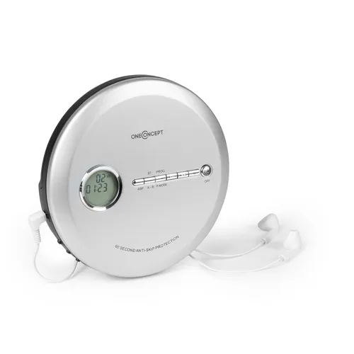 OneConcept CDC 100MP3 Discman reproductor de CD, CD-R, CD-RW y MP3-CD, USB, sistema antichoque, plateado