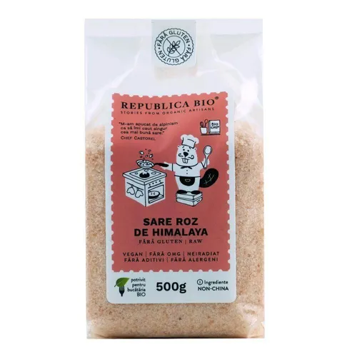 Sare fina roz de Himalaya Bio, fara gluten, 500 g, Republica Bio