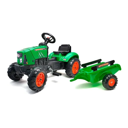 FALK Šliapací traktor SuperCharger s vlečkou a otváracou kapotou - zelený