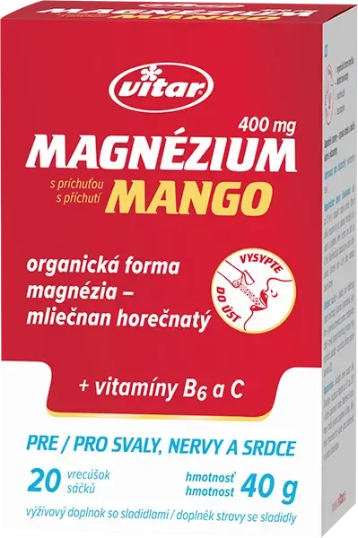 Vitar Magnezium 400 mg + vitamín B6 + vitamín C s příchutí mango 20 sáčků