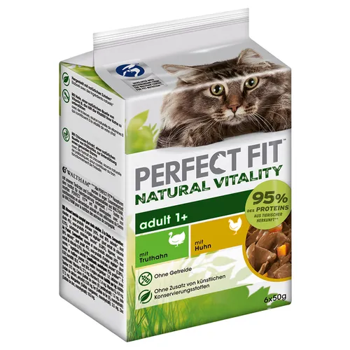 Perfect Fit Natural Vitality Adult 1+ - Κοτόπουλο και Γαλοπούλα (6 x 50 g)