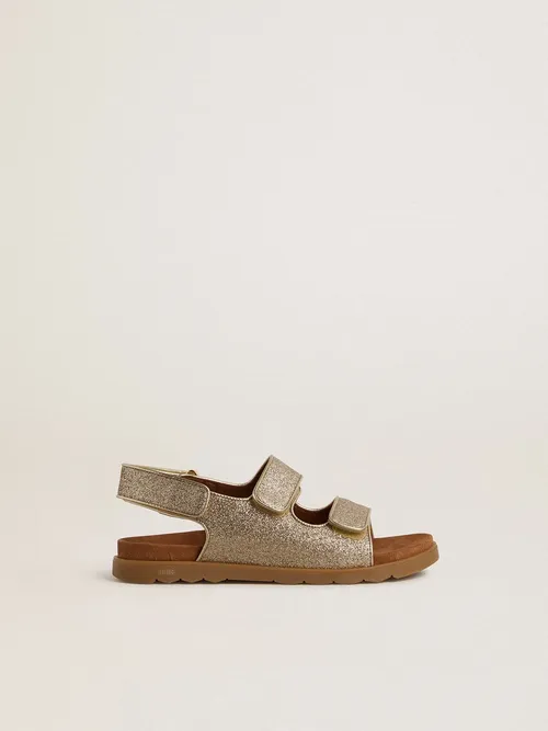 Golden Goose - Sandales Noa Young En Cuir Platine Et Petites Paillettes, , Taille: 31