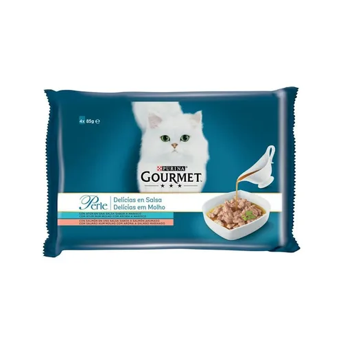 Comida Húmeda Gatos Delicias En Salsa Pescados Gourmet Perle Pack 4X85G