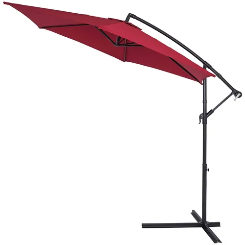 Ampelschirm Ø300cm Alu UV 50+ Kurbel & Fußkreuz Rot