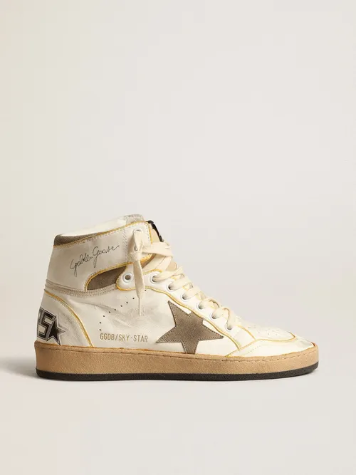 Golden Goose - Sky-star Femme En Nappa Blanc Avec Étoile En Daim Tourterelle, Femme, Taille: 41