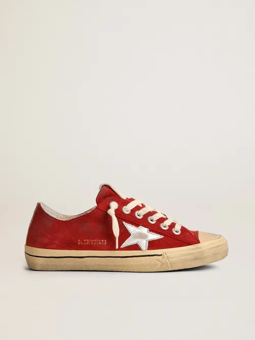 Golden Goose - V-star Ltd Femme En Daim Rouge Foncé Avec Étoile Argentée, Femme, Taille: 42