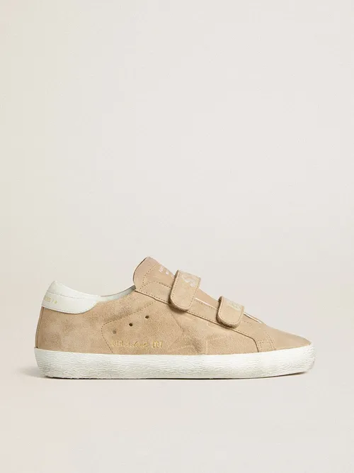 Golden Goose - Old School Pour Femme En Cuir Velours Beige Avec Contrefort En Cuir Blanc, Femme, Taille: 40