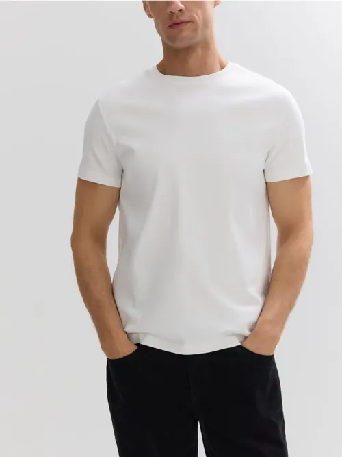 Reserved - T-shirt slim z bawełny merceryzowanej - złamana biel