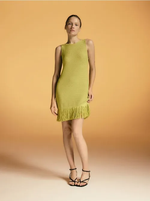 Reserved - Sukienka z frędzlami - oliwkowy