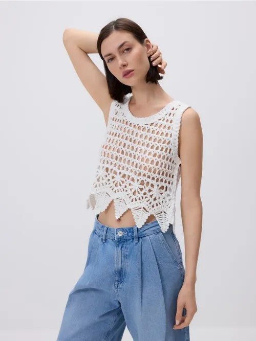 Reserved - Szydełkowany top - biały