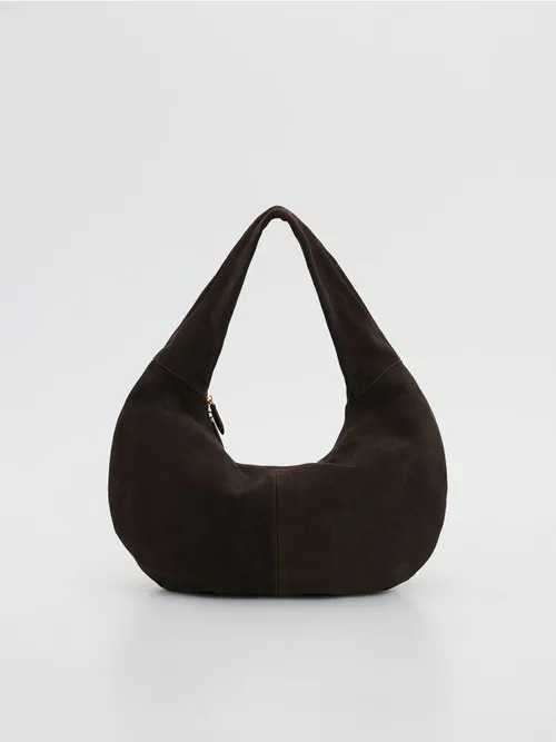 Reserved - Skórzana torebka hobo - ciemnobrązowy