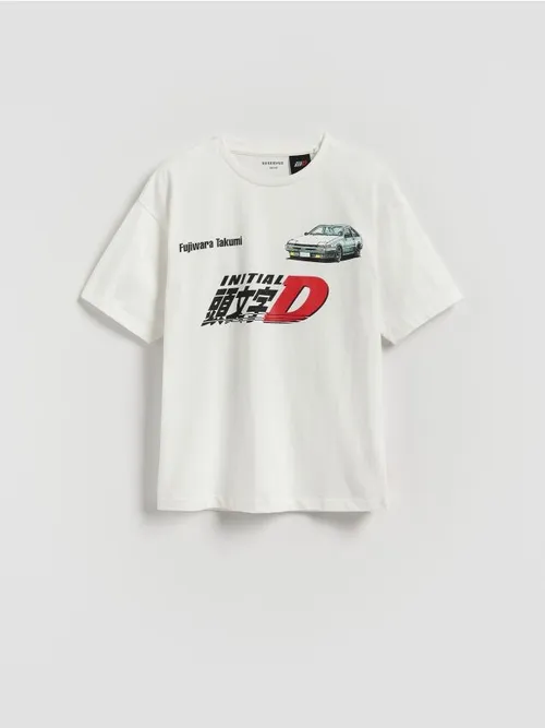 Reserved - Bawełniany t-shirt Initial D - biały