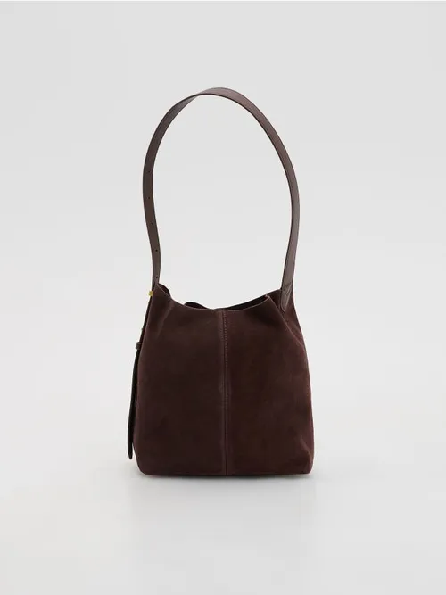 Reserved - Zamszowa torebka hobo - ciemnobrązowy