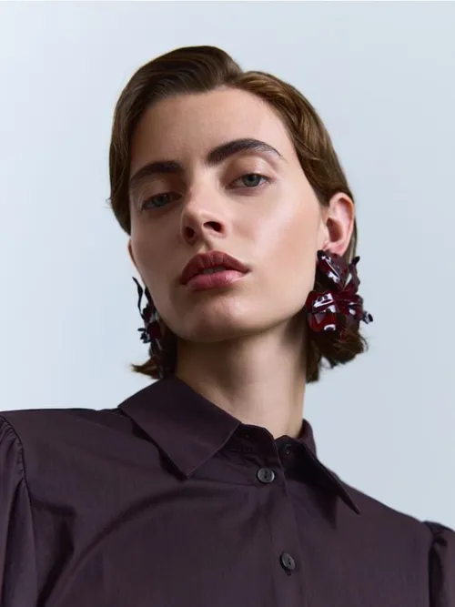 Reserved - Kolczyki w kształcie kwiatów - bordowy