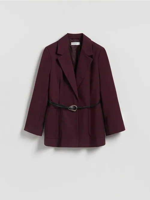 Reserved - Marynarka z ozdobnym paskiem - mahoniowy