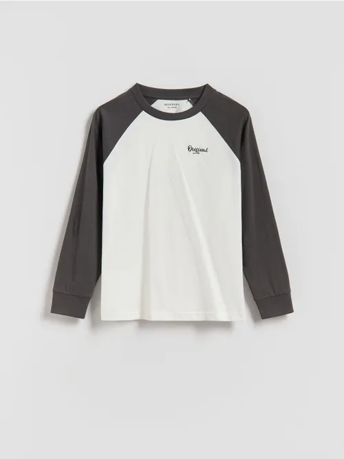 Reserved - Bawełniany longsleeve - ciemnoszary