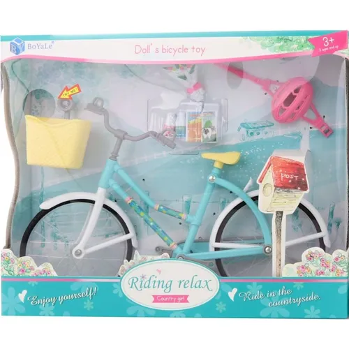 Jízdní kolo pro panenky 27cm tyrkysové se žlutým košíčkem